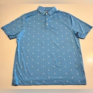 Footjoy Camisa Athletic Fit Golf Polo Shirt Size Large Blue All Over Print